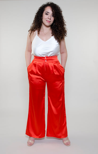 High Waisted Wide Leg Satin Pants