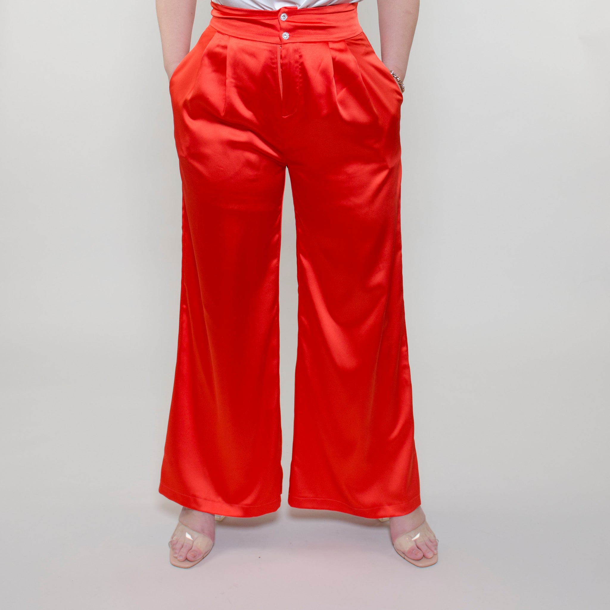 High Waisted Wide Leg Satin Pants