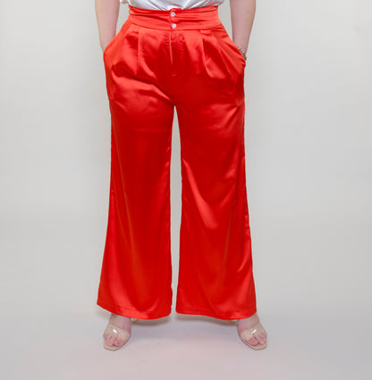 High Waisted Wide Leg Satin Pants