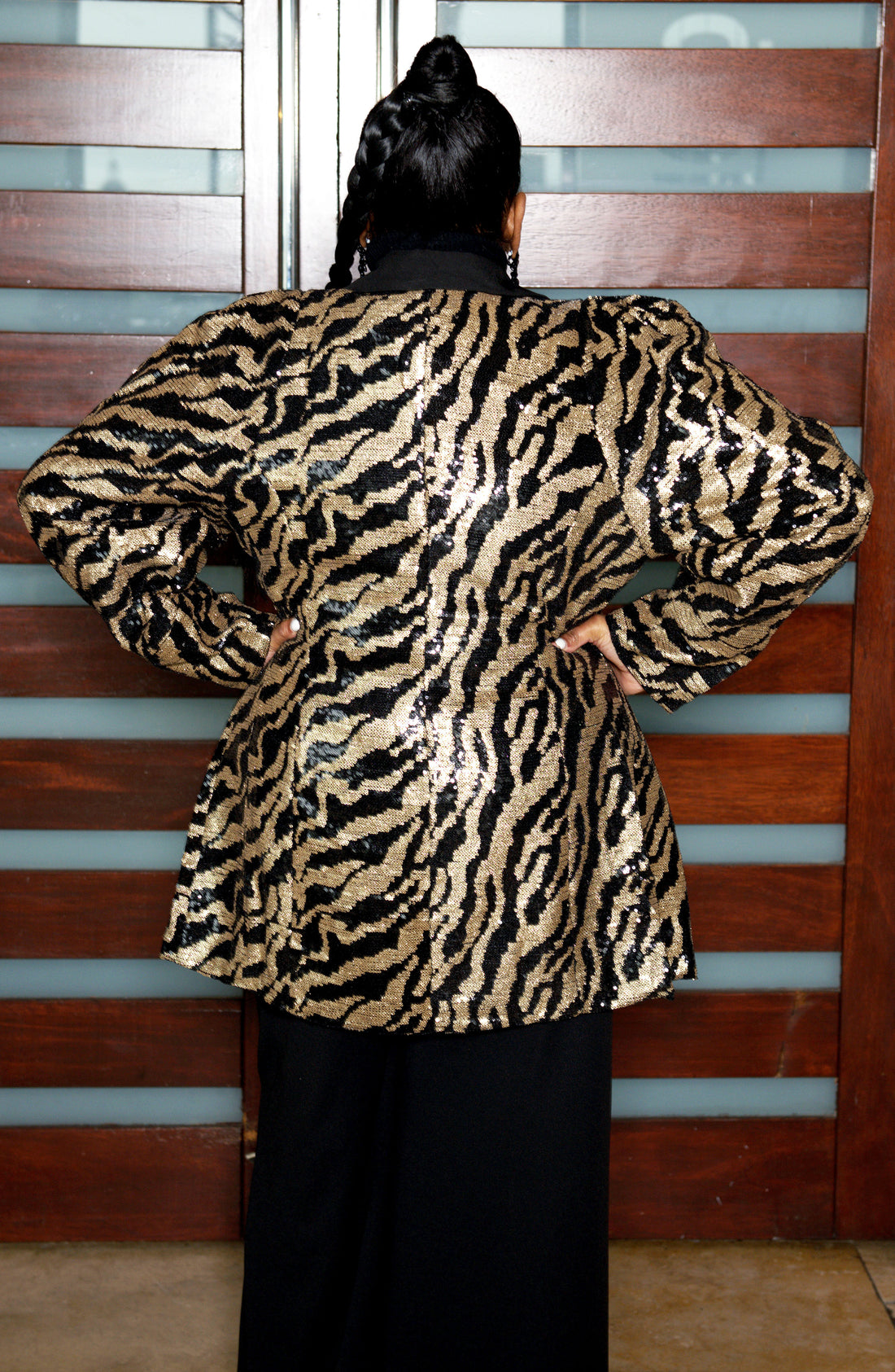 Sequin Puff Sleeve Animal Print Blazer