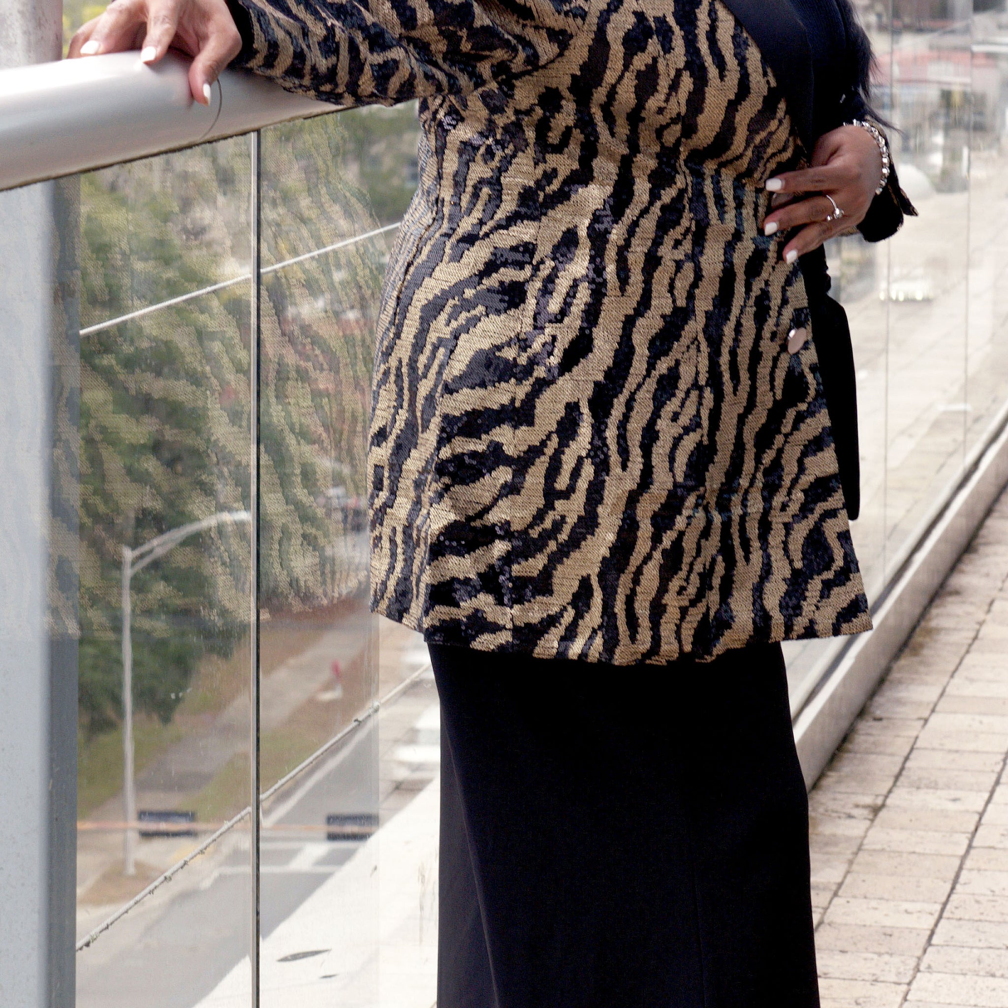 Sequin Puff Sleeve Animal Print Blazer