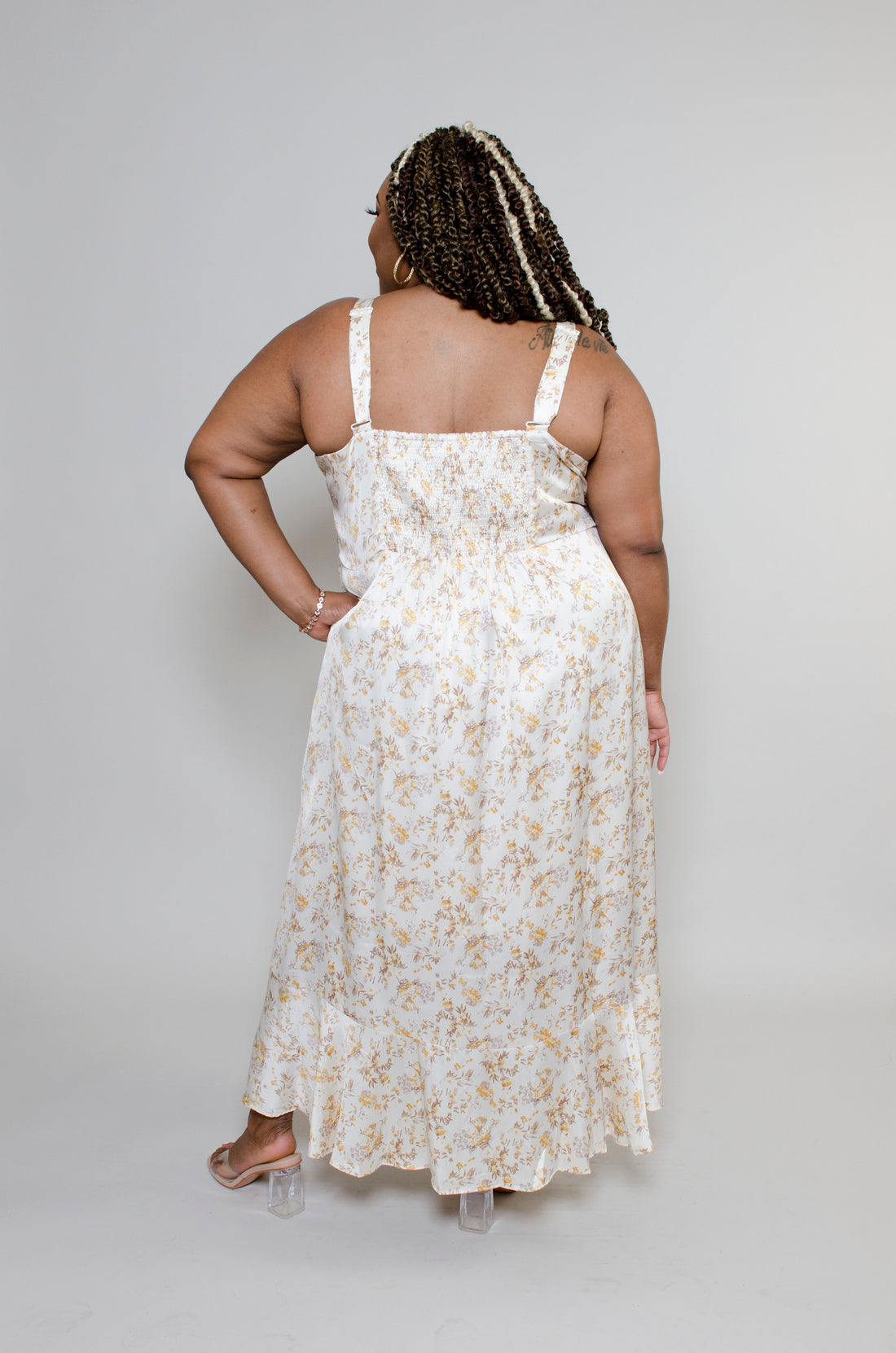 Satin Floral Midi Dress: Plus Size