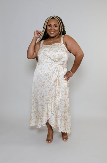 Satin Floral Midi Dress: Plus Size