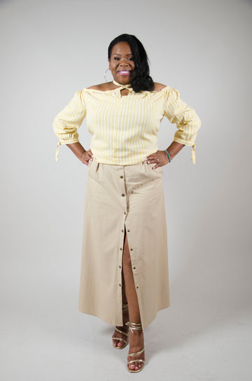 Khaki Button Down Maxi Skirt: Plus Size