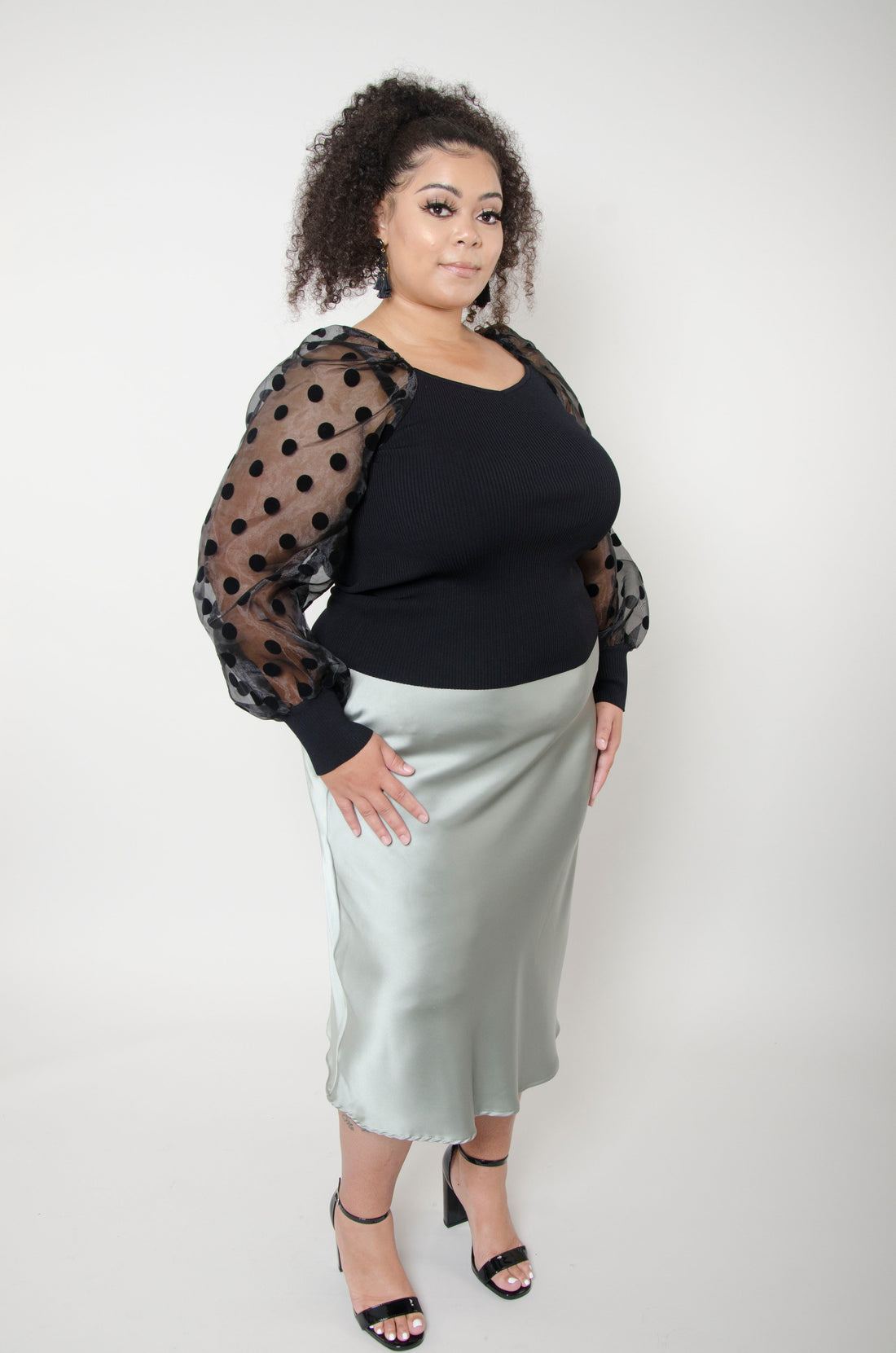 Elegant Puff Sleeve Sweater Top: Plus Size