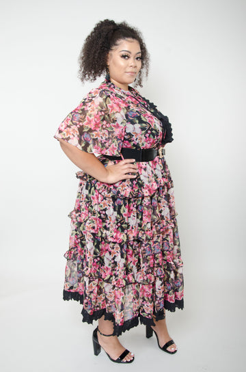 Floral Ruffled Midi Dress: Plus Size