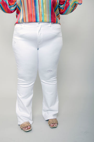 White Distressed Mid-Rise Jeans: Plus Size