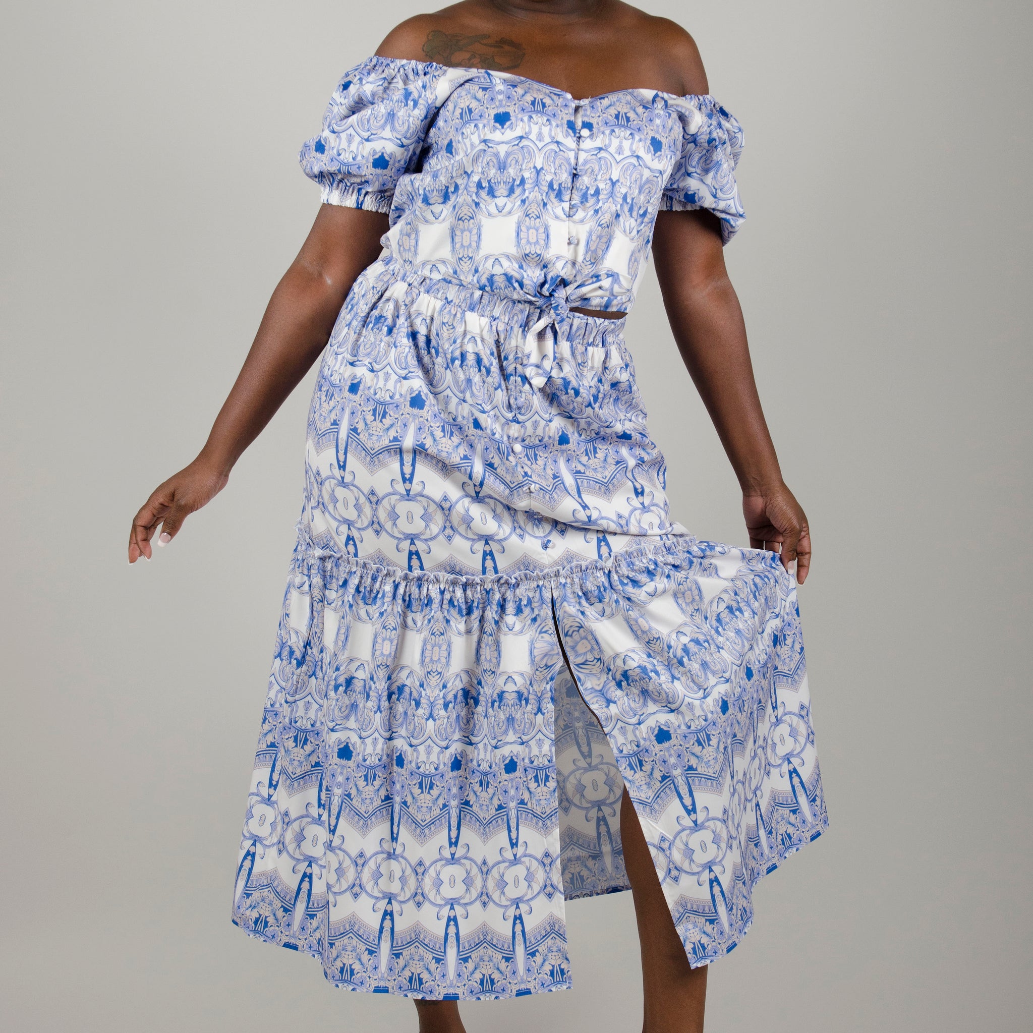 Bohemian Print 2-Piece Top and Midi Skirt Set