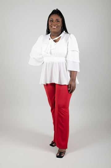 Tiered Sleeve Tie Blouse: Plus Size