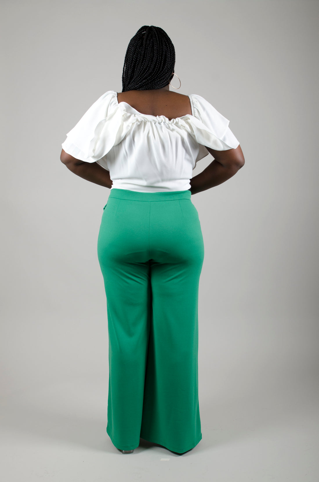 High-Waisted Flare Leg Pants with Pockets (Available in Ivory Only): Plus Size