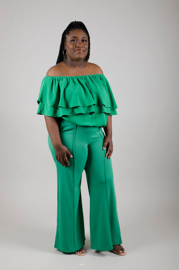 Cropped Off Shoulder Ruffle Top: Plus Size