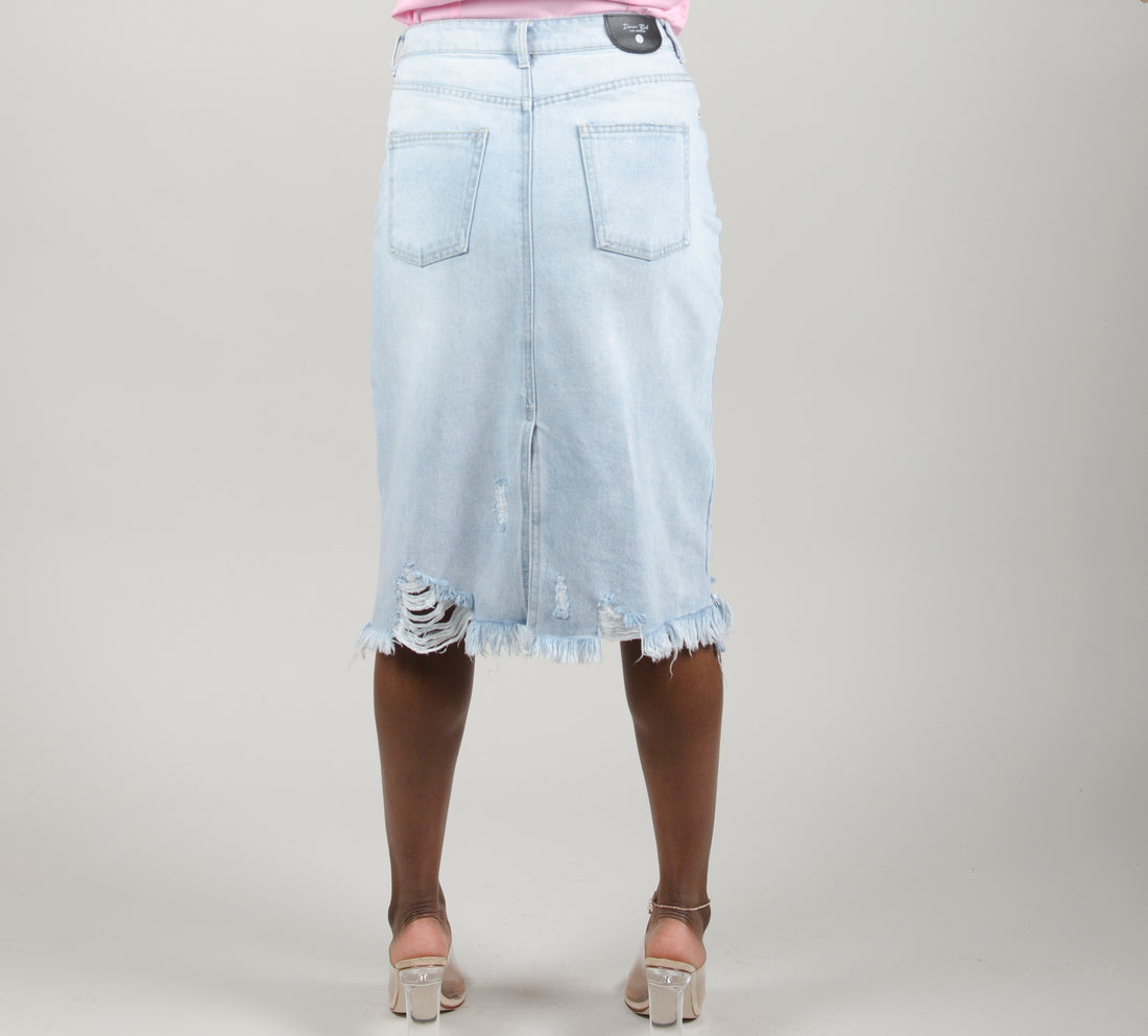 Midi Distressed Denim Skirt