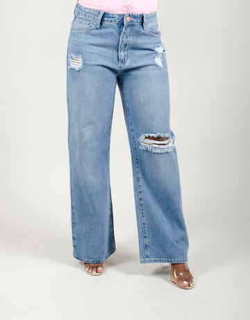 Wide Leg Distressed Mom Jeans