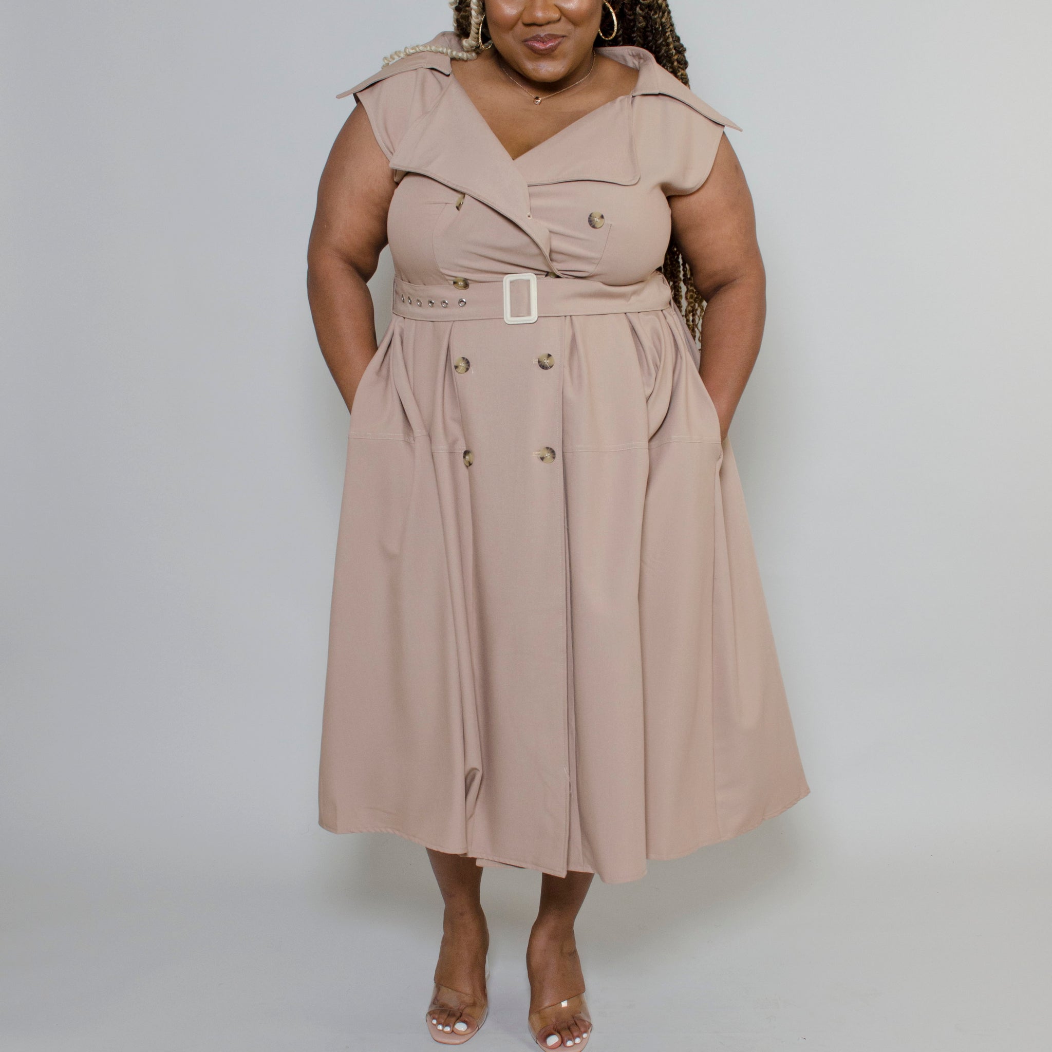 Trench Coat Style Midi Dress