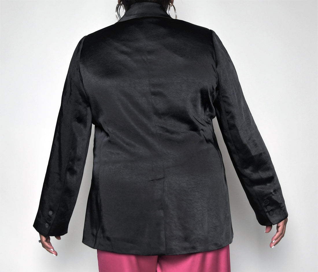 Matte Satin Blazer- Long Length: Plus Size