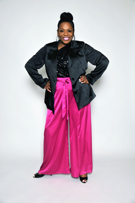 Matte Satin Blazer- Long Length: Plus Size