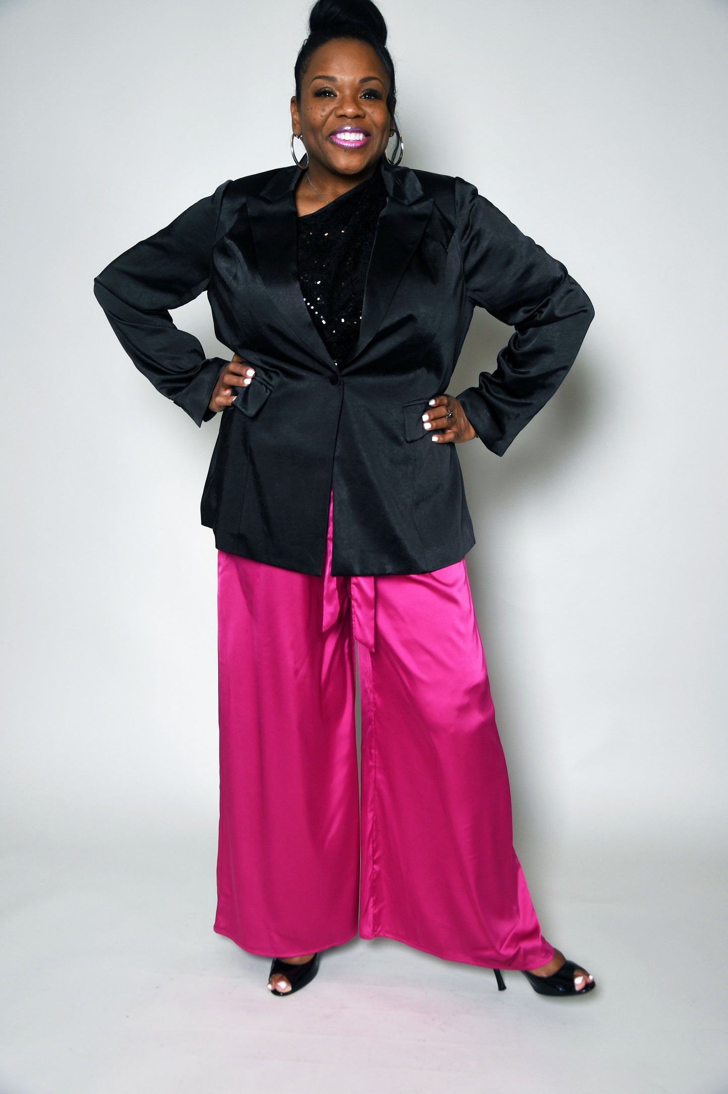 Matte Satin Blazer- Long Length: Plus Size