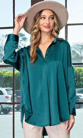 Oversize Satin Blouse- Plus Size